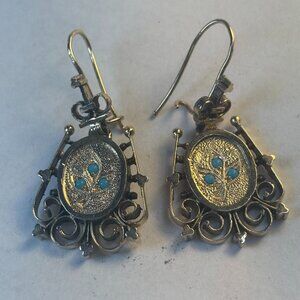 Victorian Revival 14k Gold Turquoise Chandelier Drop Dangle Earrings 8.2 Grams